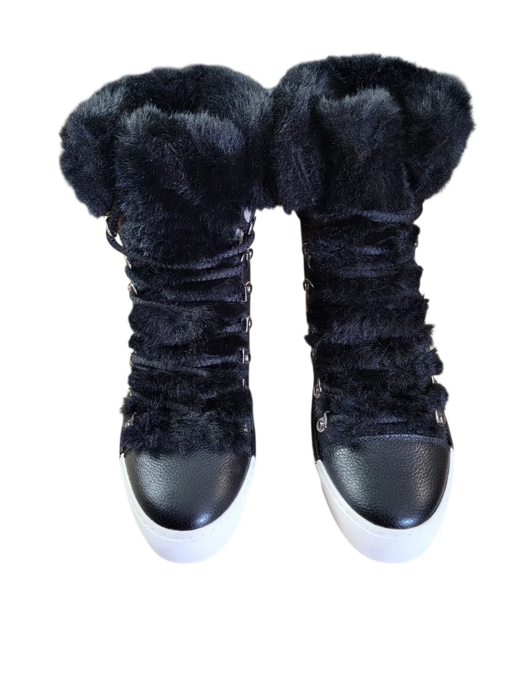 CECILIA NEW YORK Black Fur-Trim Platform Boot